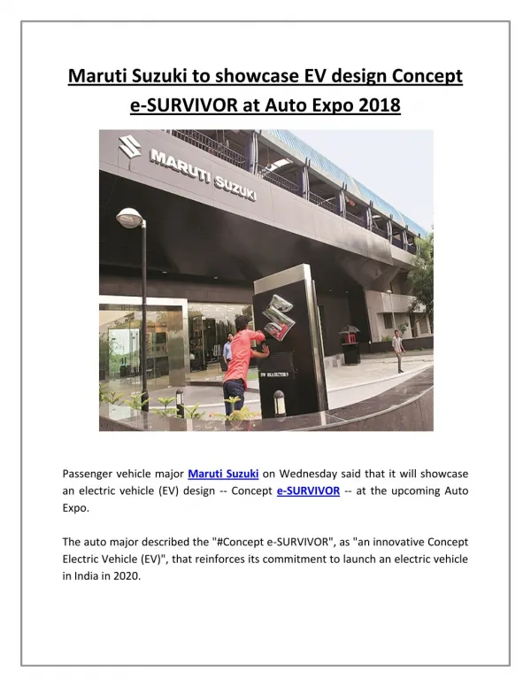 Maruti Suzuki to showcase EV design Concept e-SURVIVOR at Auto Expo 2018 | Business Standard News