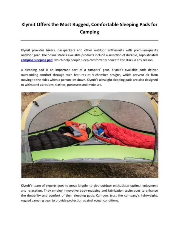 Klymit Offers the Most Rugged, Comfortable Sleeping Pads for Camping