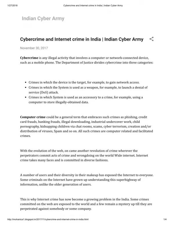 Cybercrime and Internet crime in India | Indian Cyber Army