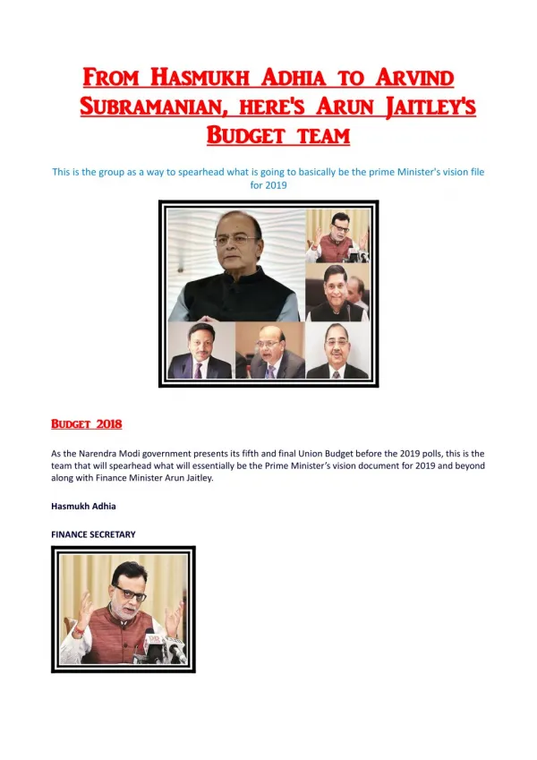 From Hasmukh Adhia to Arvind Subramanian, here's Arun Jaitley's Budget team