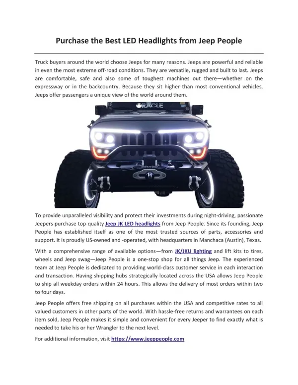 Purchase the Best LED Headlights from Jeep People