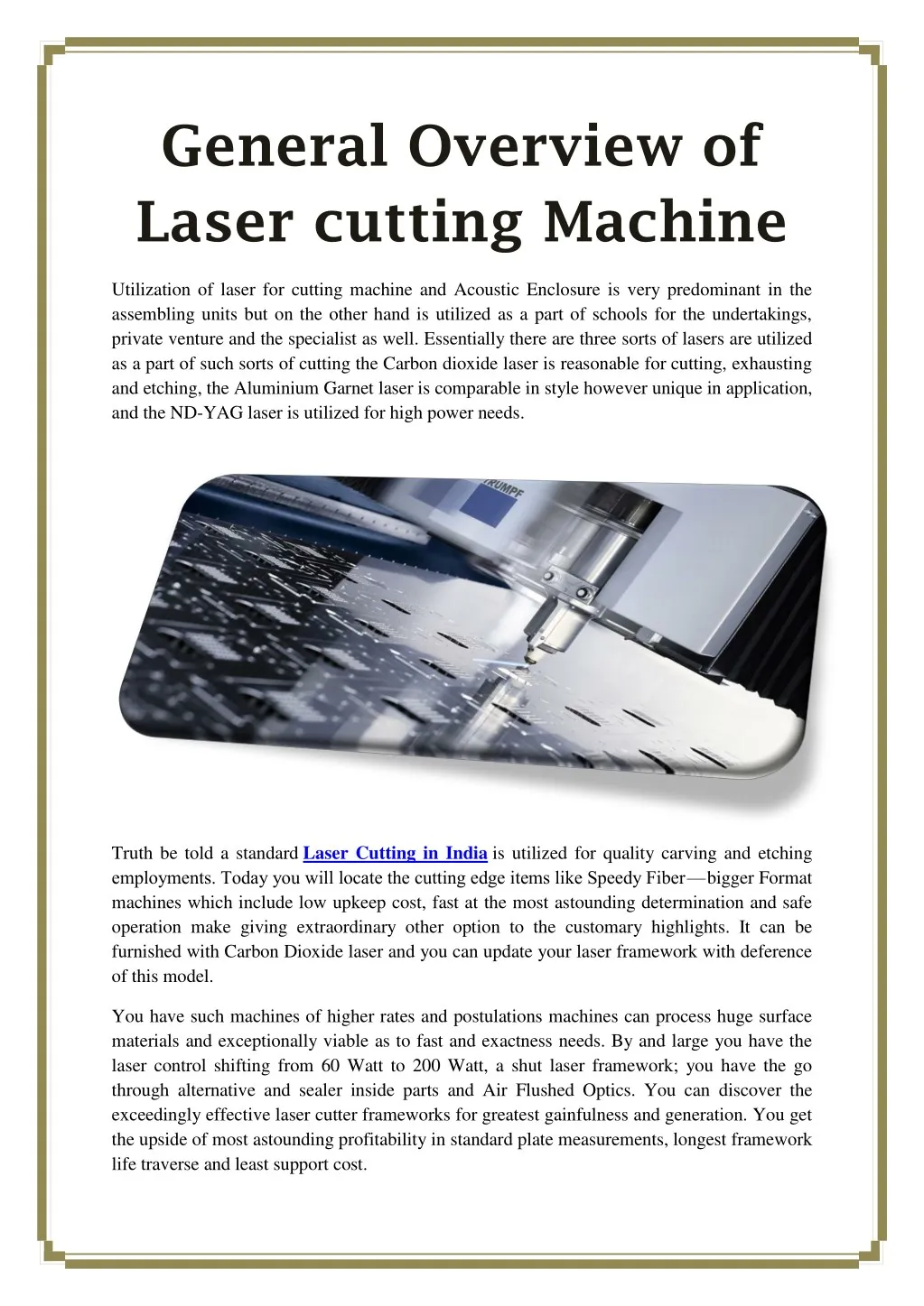 general overview of laser cutting machine