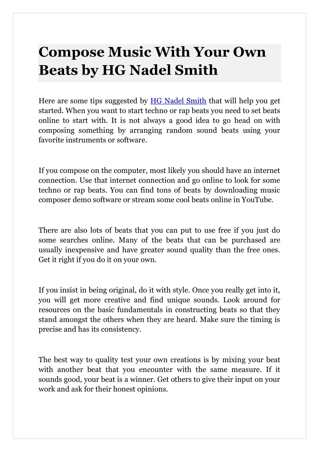 compose music with your own beats by hg nadel