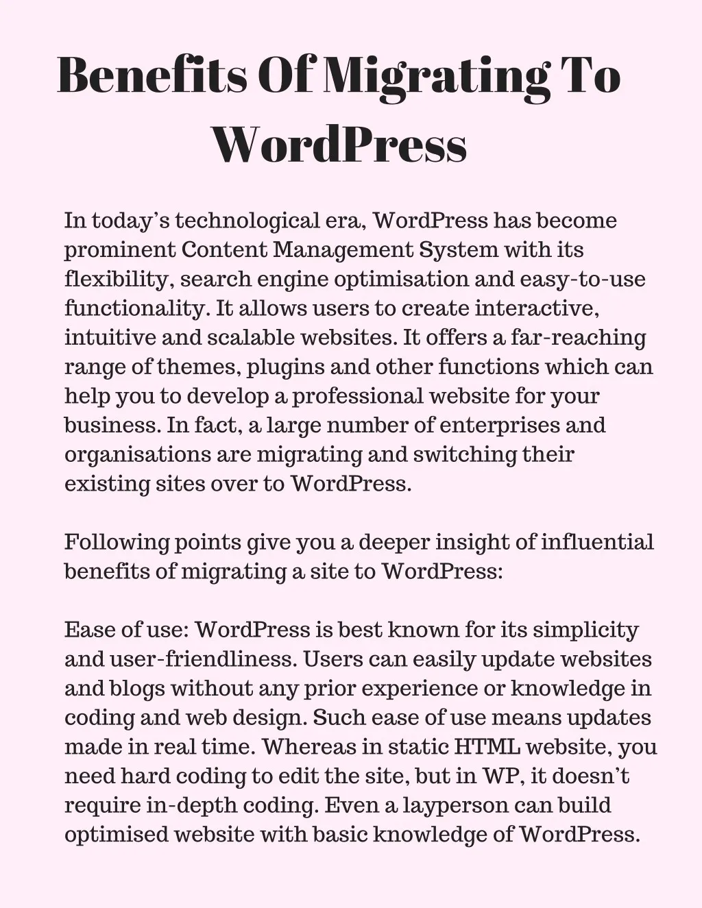 benefits of migrating to wordpress