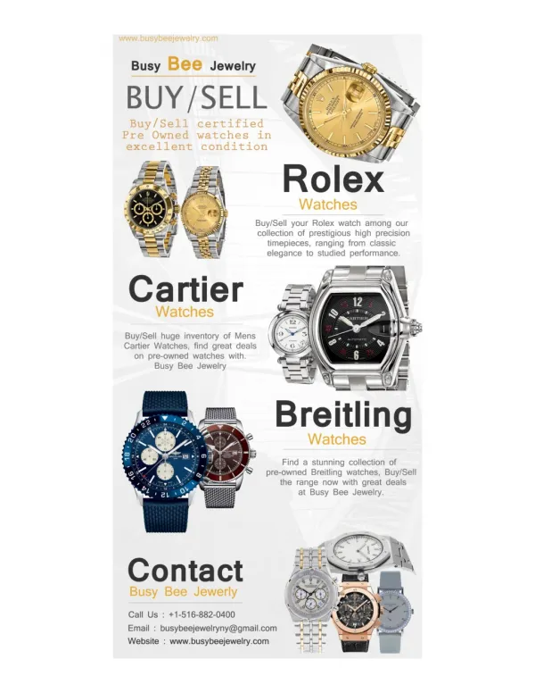 Sell Rolex, Cartier, Breitling Watches Discounted Price