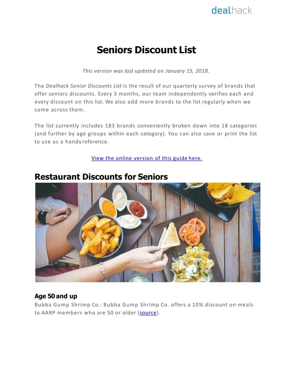 seniors discount list this version was last