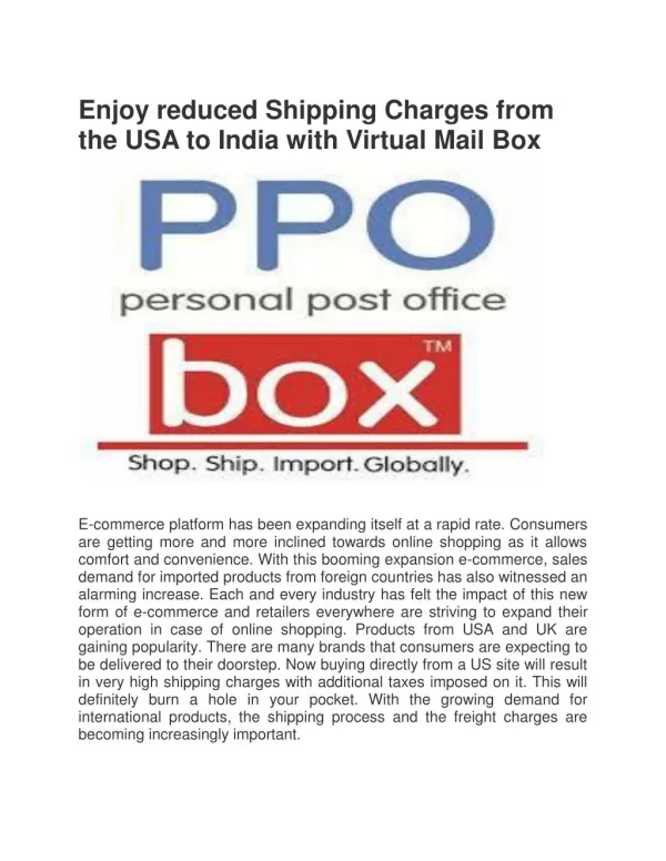 Enjoy reduced Shipping Charges from the USA to India with Virtual Mail Box