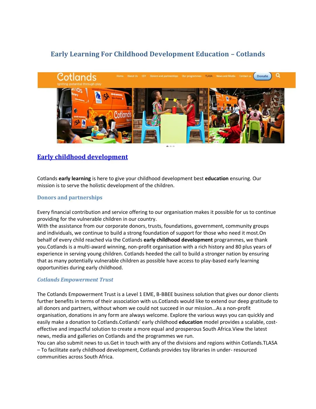 early learning for childhood development
