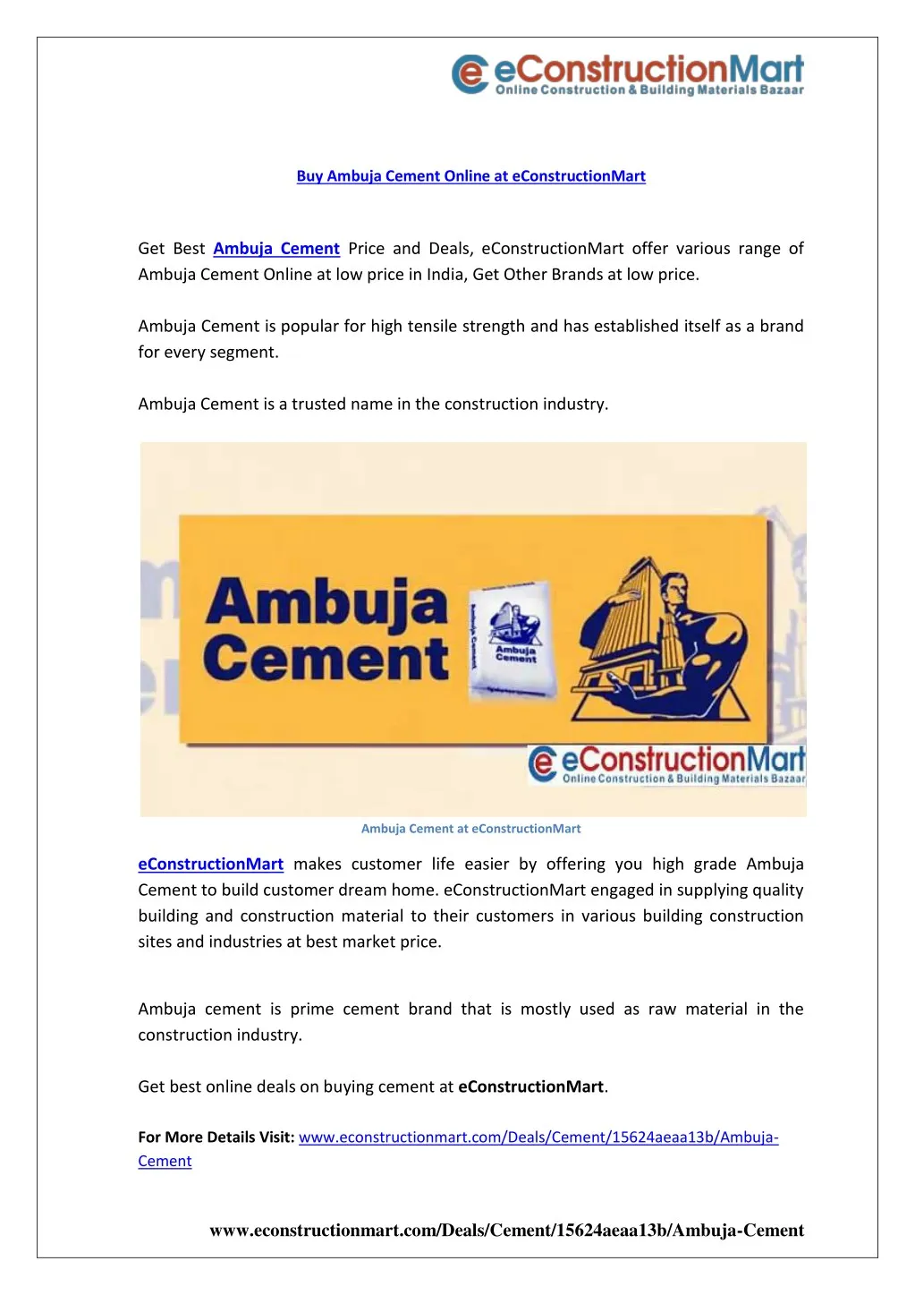 buy ambuja cement online at econstructionmart