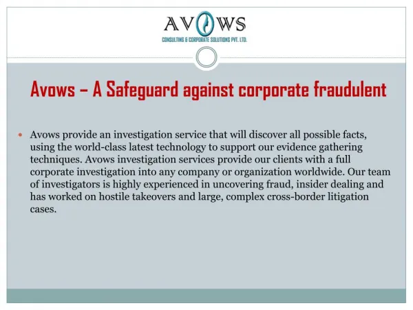 Avows – A safeguard against Corporate Fraudulent
