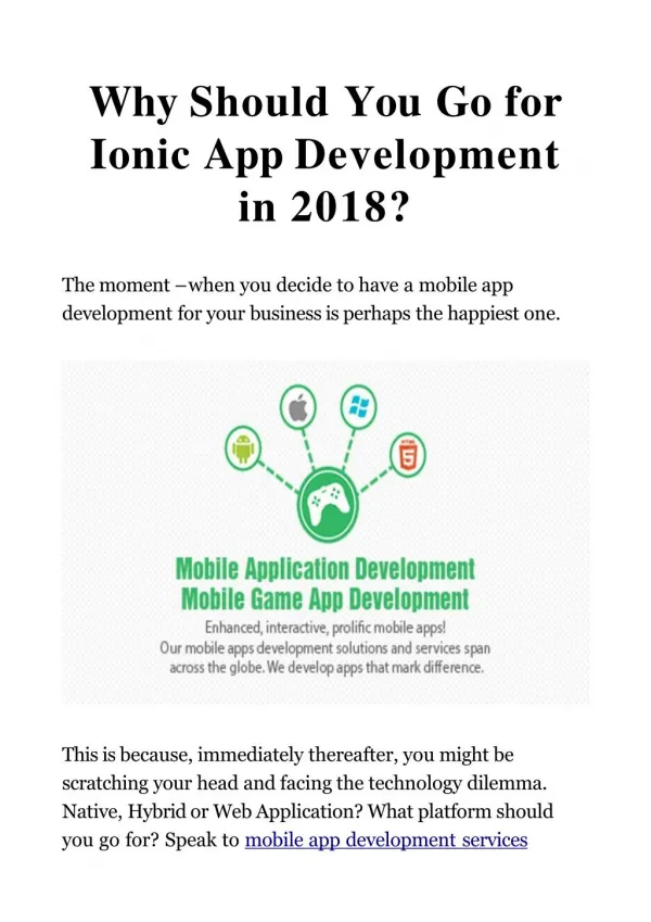 Why Should You Go for Ionic App Development in 2018?