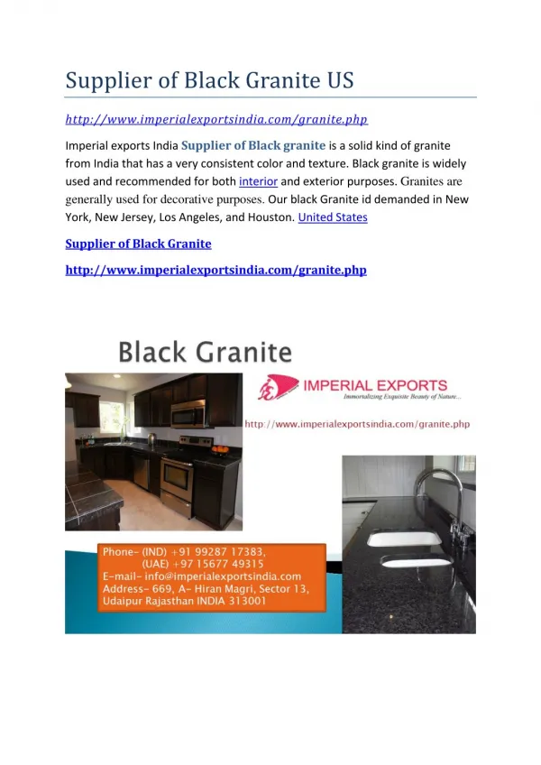 Supplier of Black Granite US