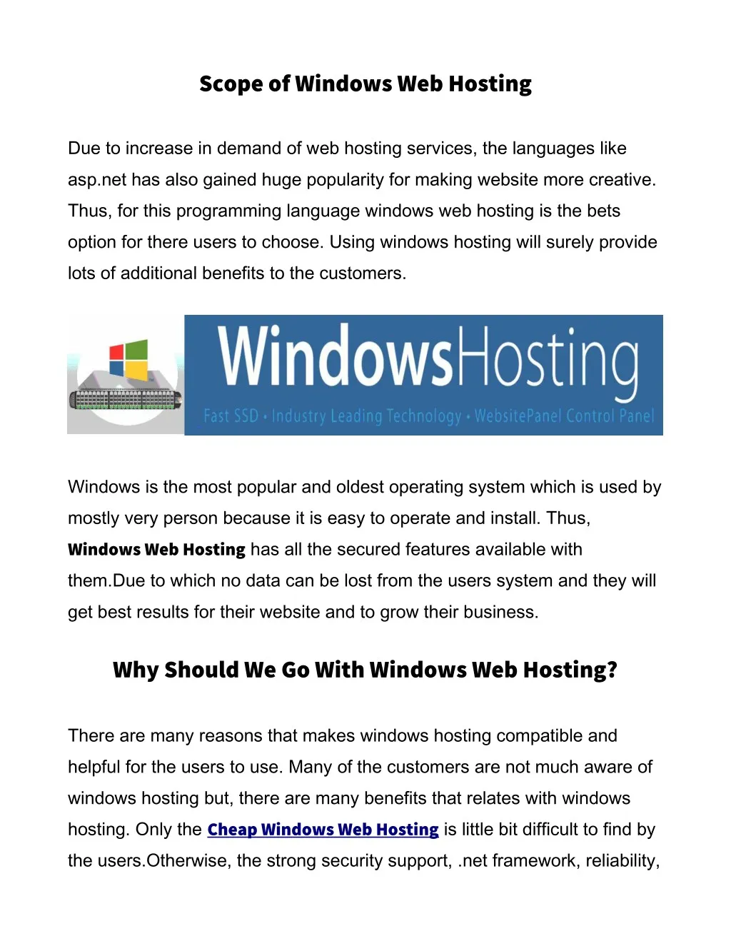scope of windows web hosting