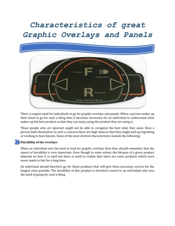 Characteristics of great Graphic Overlays and Panels