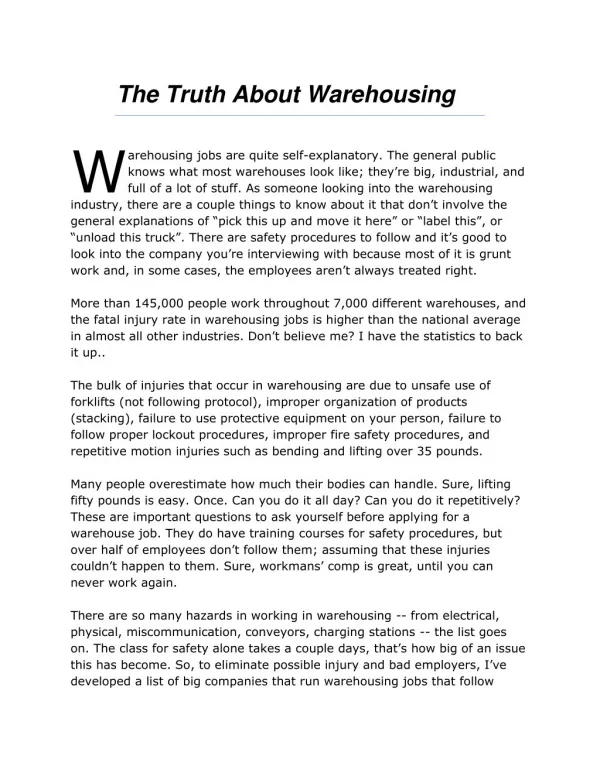 The Truth About Warehousing