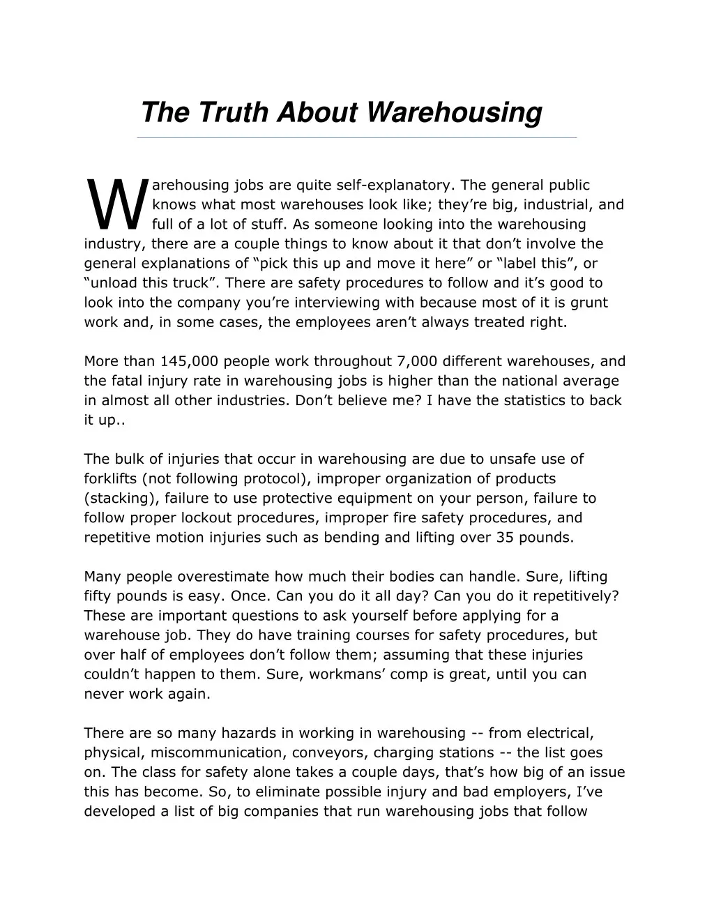 the truth about warehousing w
