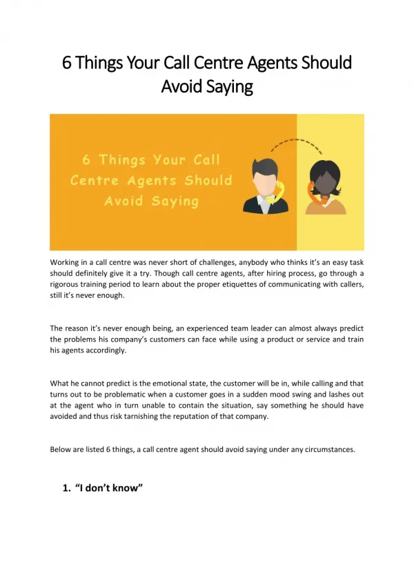6 Things Your Call Centre Agents Should Avoid Saying