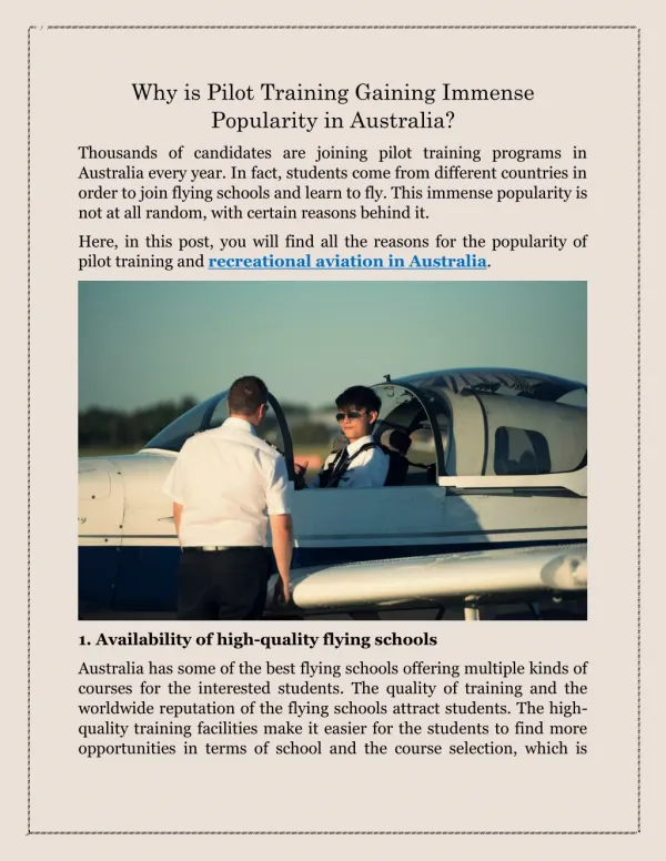 Why is Pilot Training Gaining Immense Popularity in Australia?