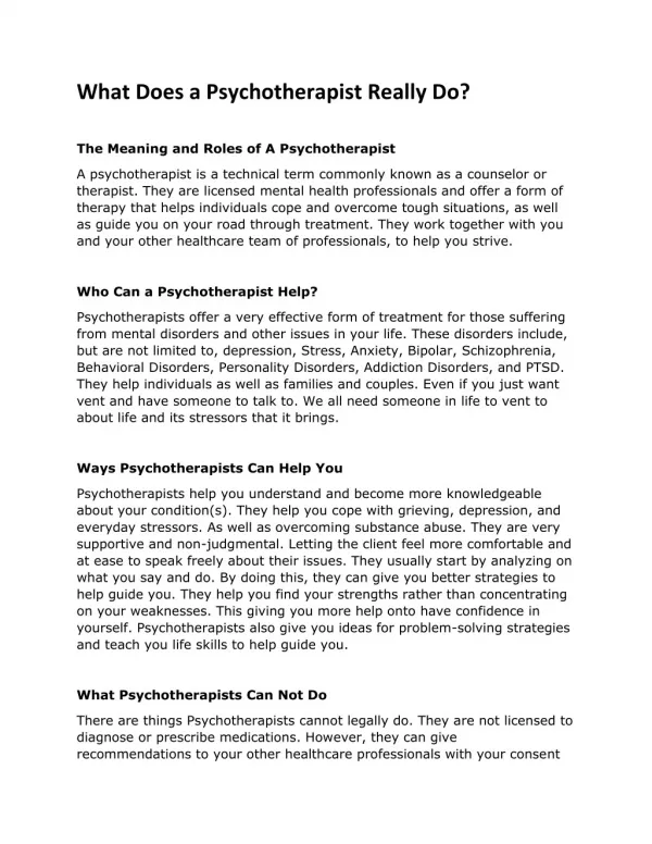 What Does a Psychotherapist Really Do?