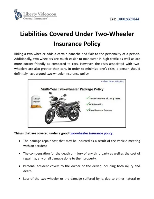 Liabilities Covered Under Two-Wheeler Insurance Policy