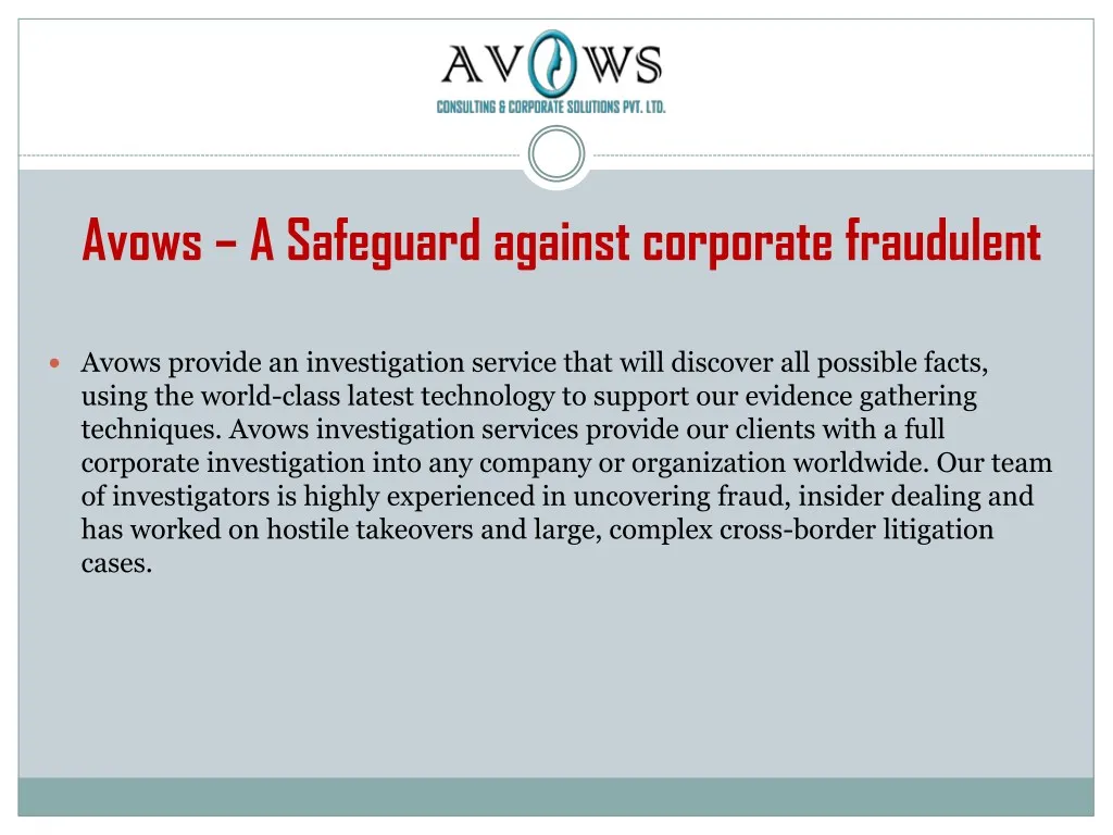 avows a safeguard against corporate fraudulent