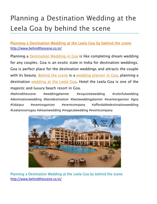 Planning a Destination Wedding at the Leela Goa by behind the scene