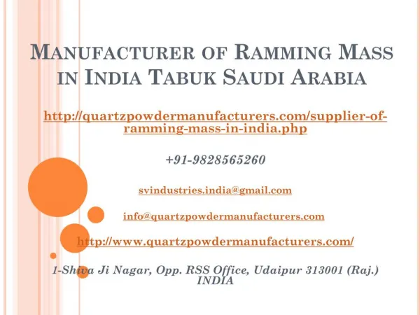 Manufacturer of Ramming Mass in India Tabuk Saudi Arabia