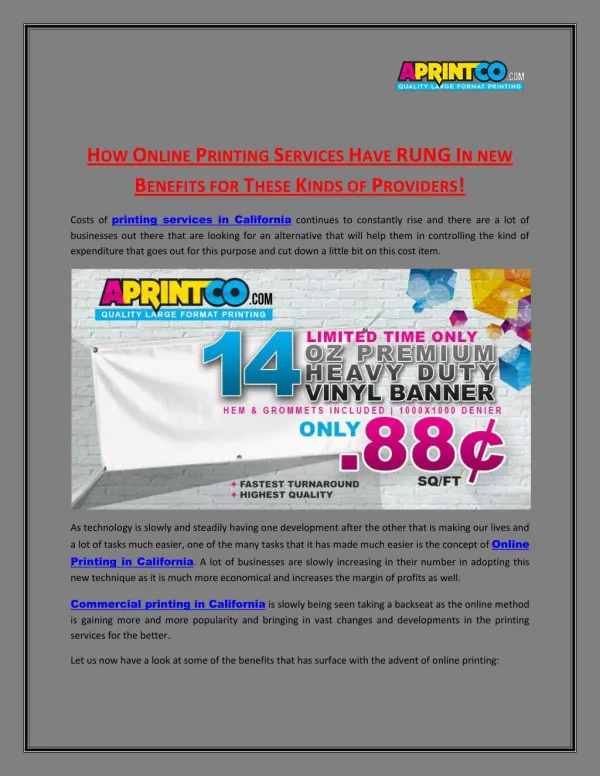 How Online Printing Services Have RUNG In New Benefits For These Kinds Of Providers!- Aprintco