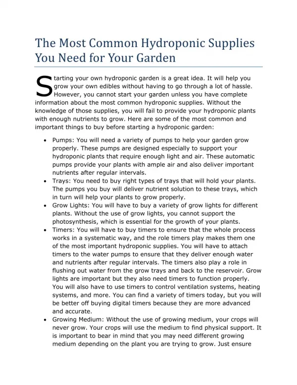 The Most Common Hydroponic Supplies You Need for Your Garden