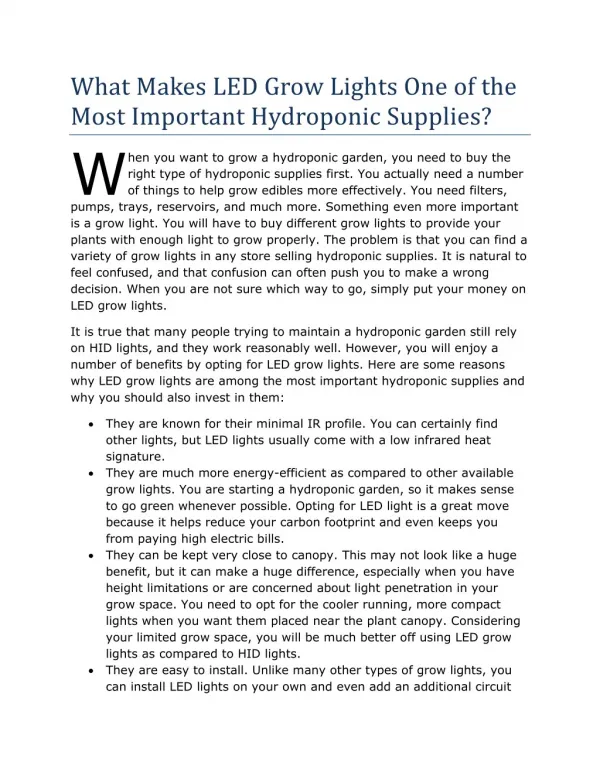 What Makes LED Grow Lights One of the Most Important Hydroponic Supplies?
