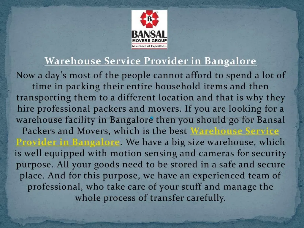 warehouse service provider in bangalore