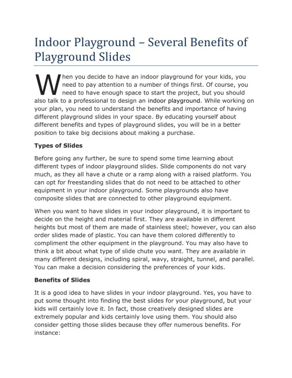 Indoor Playground – Several Benefits of Playground Slides