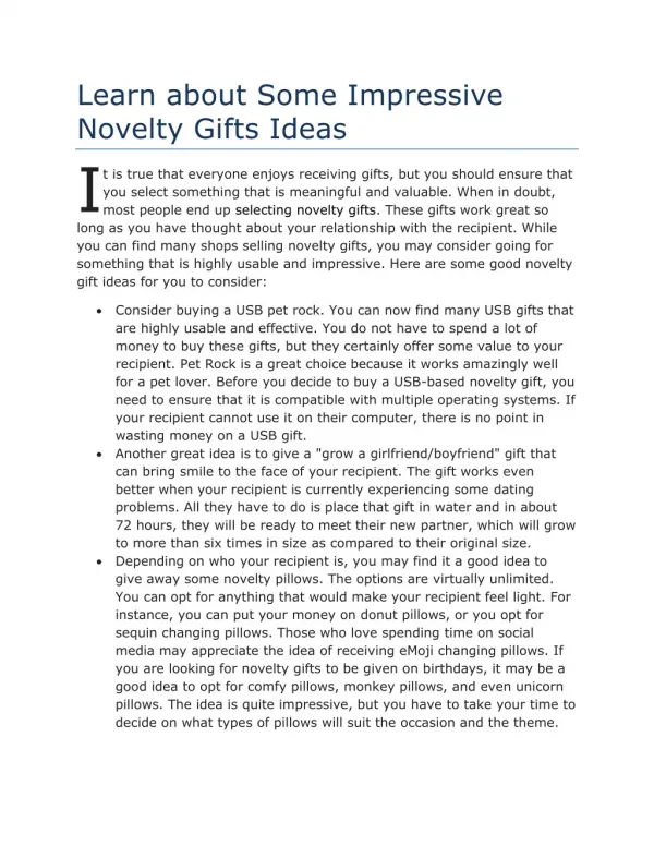Learn about Some Impressive Novelty Gifts Ideas