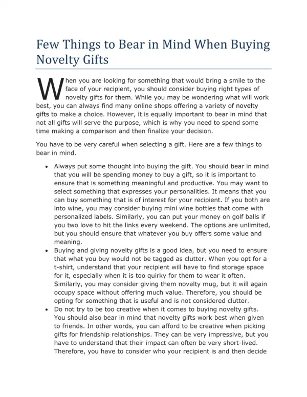 Few Things to Bear in Mind When Buying Novelty Gifts