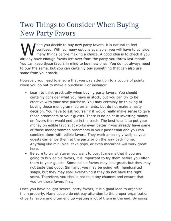Two Things to Consider When Buying New Party Favors