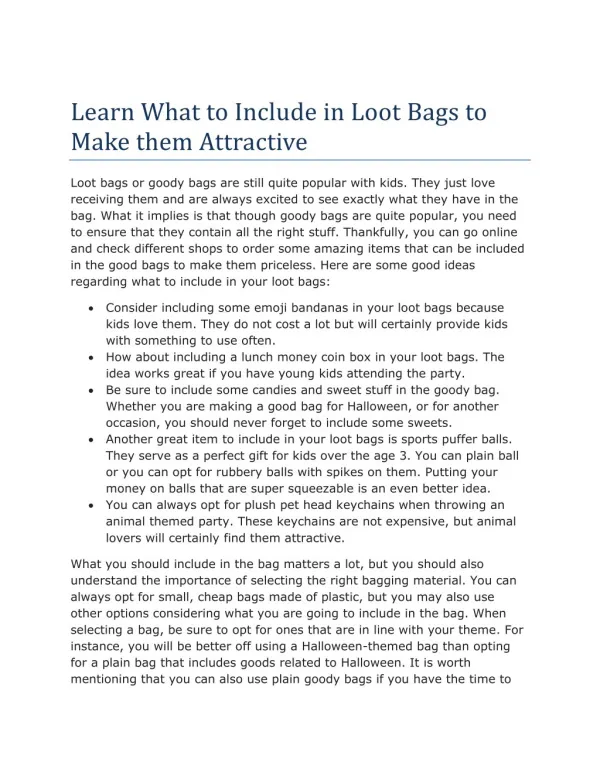Learn What to Include in Loot Bags to Make them Attractive