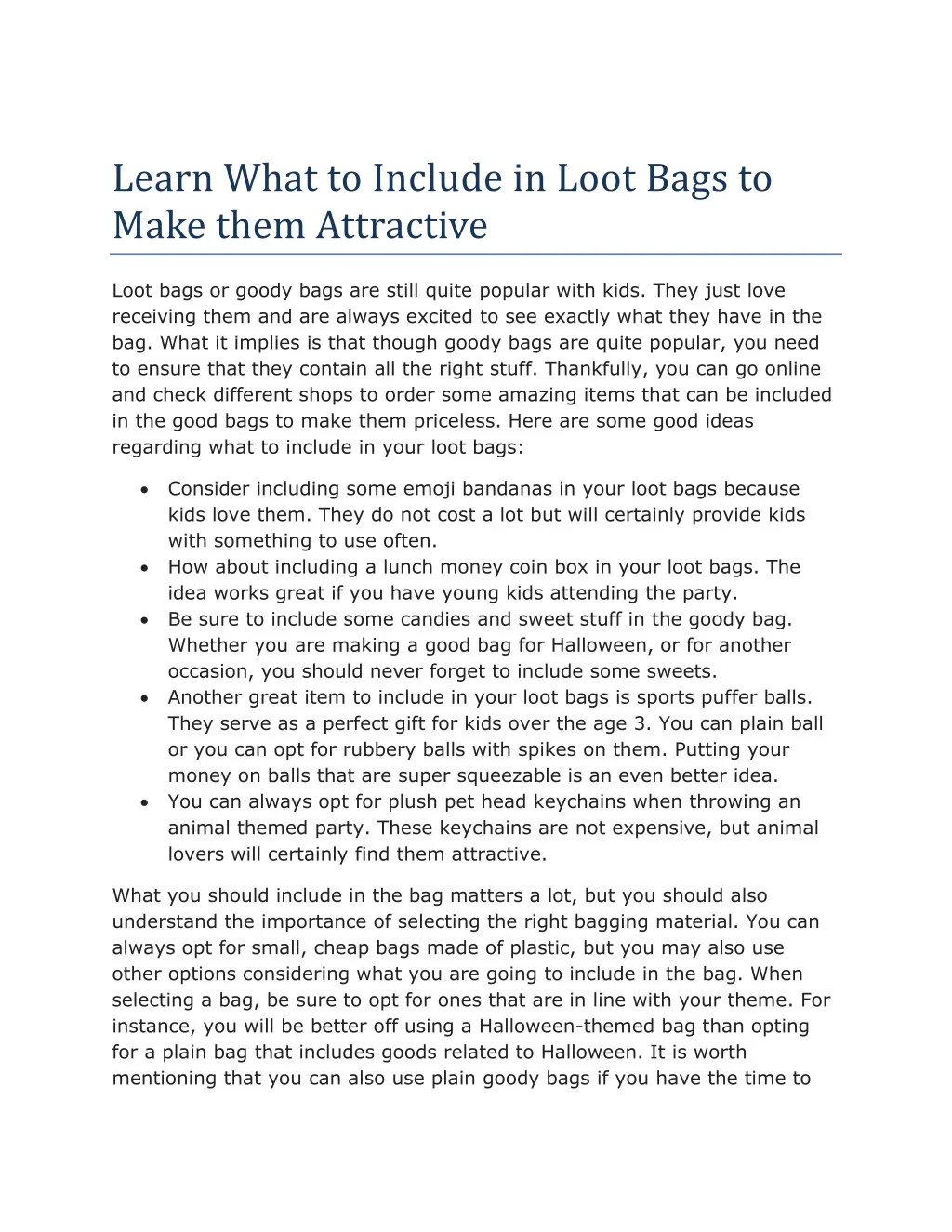 learn what to include in loot bags to make them