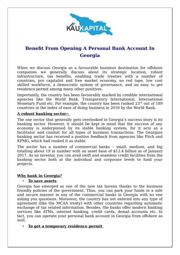 Benefit From Opening A Personal Bank Account In Georgia