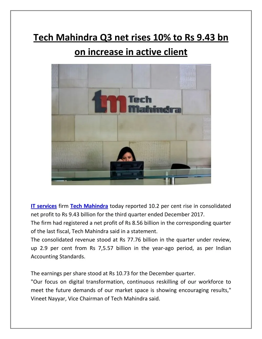 tech mahindra q3 net rises