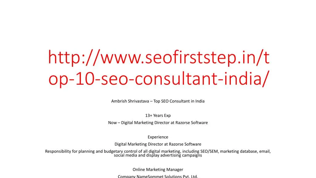 http www seofirststep in top 10 seo consultant india