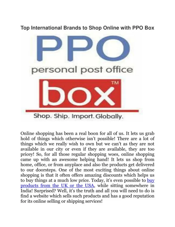 Top International Brands to Shop Online with PPO Box