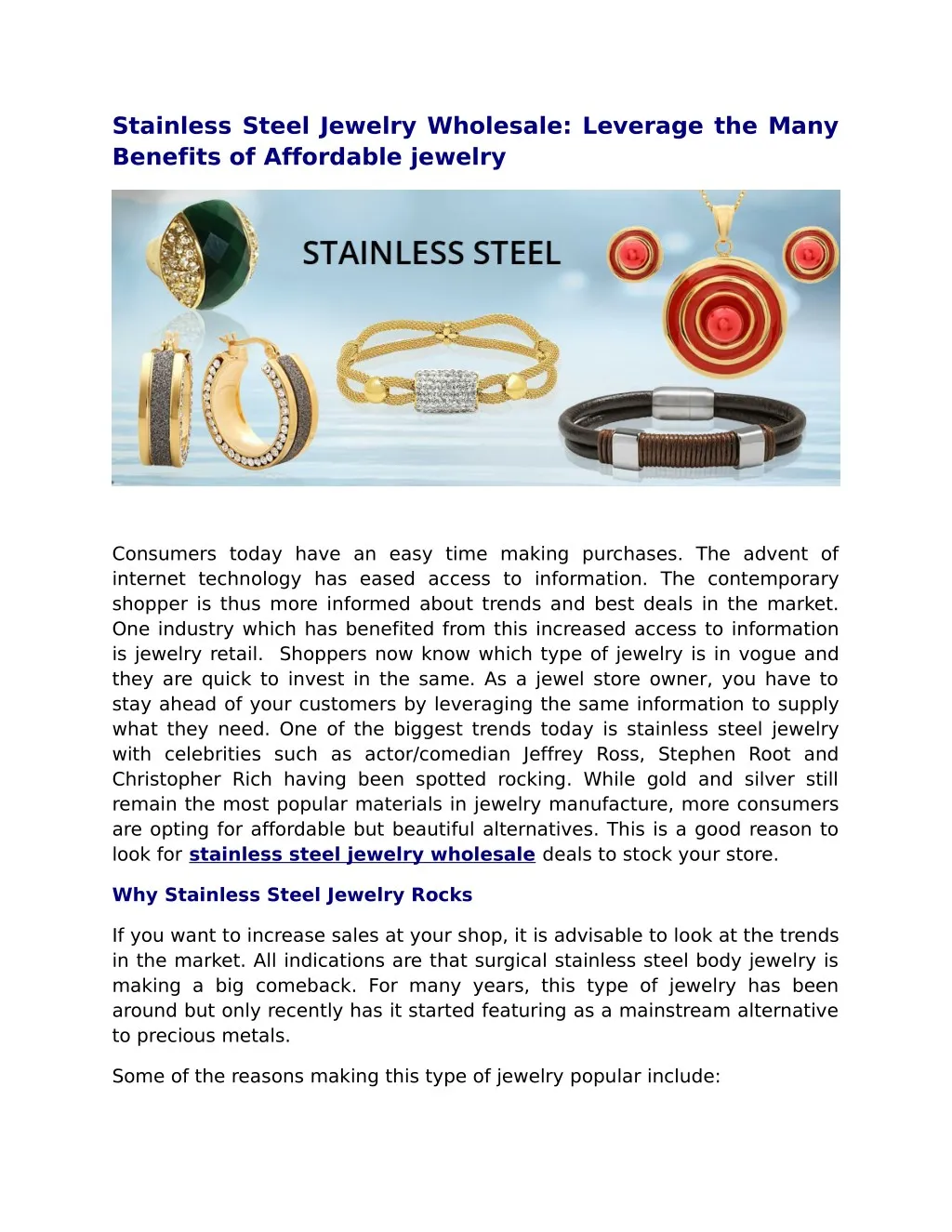 stainless steel jewelry wholesale leverage