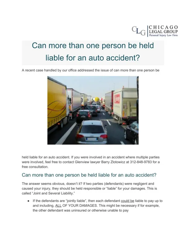 Can more than one person be held liable for an auto accident