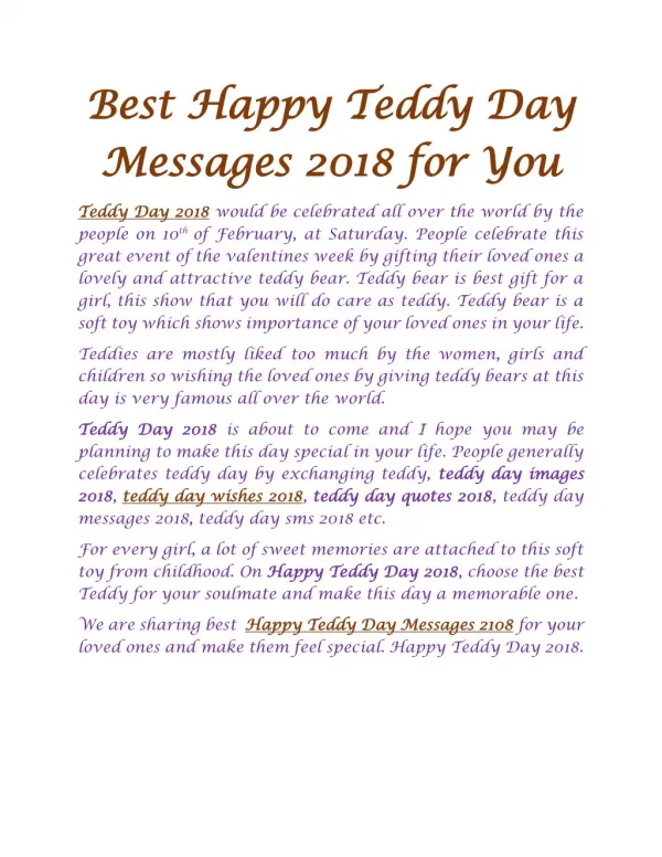 Best Happy Teddy Day Messages 2018 for You