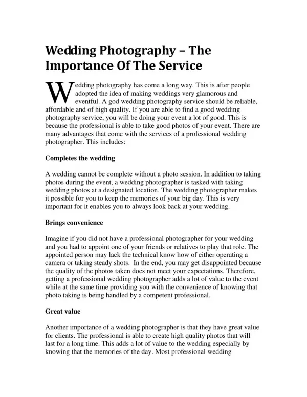 Wedding Photography – The Importance Of The Service