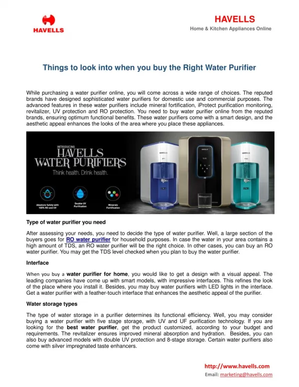 Things To Look Into When You Buy The Right Water Purifier