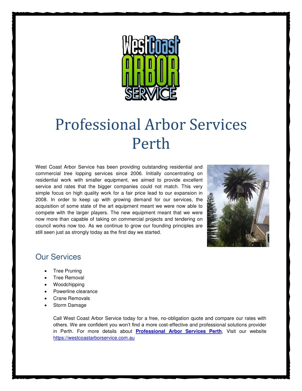 professional arbor services perth