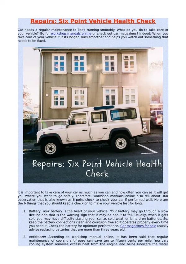 Repairs: Six Point Vehicle Health Check