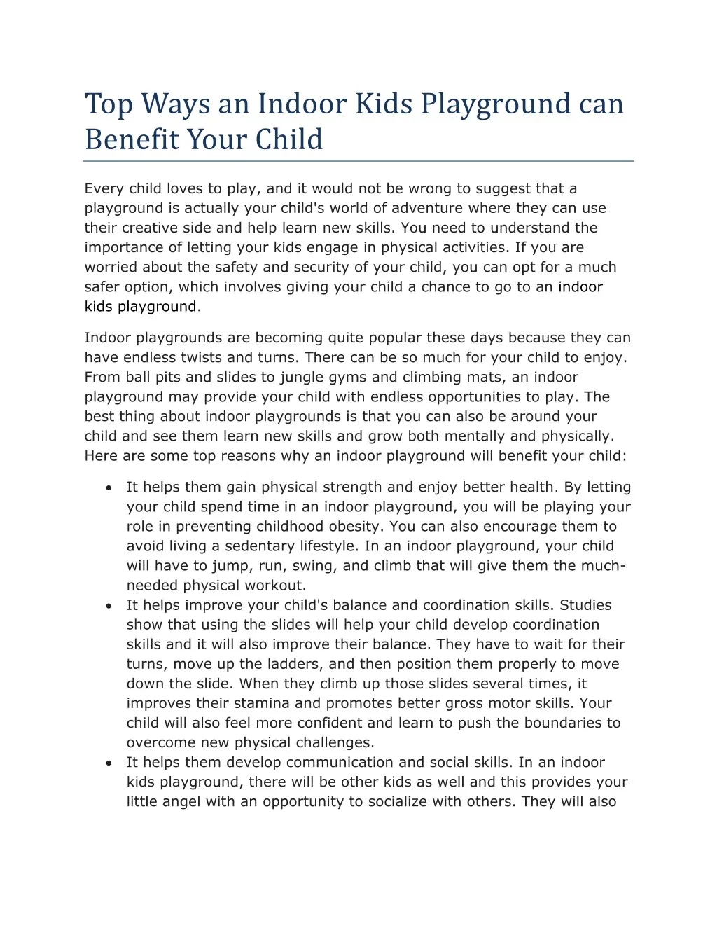 top ways an indoor kids playground can benefit