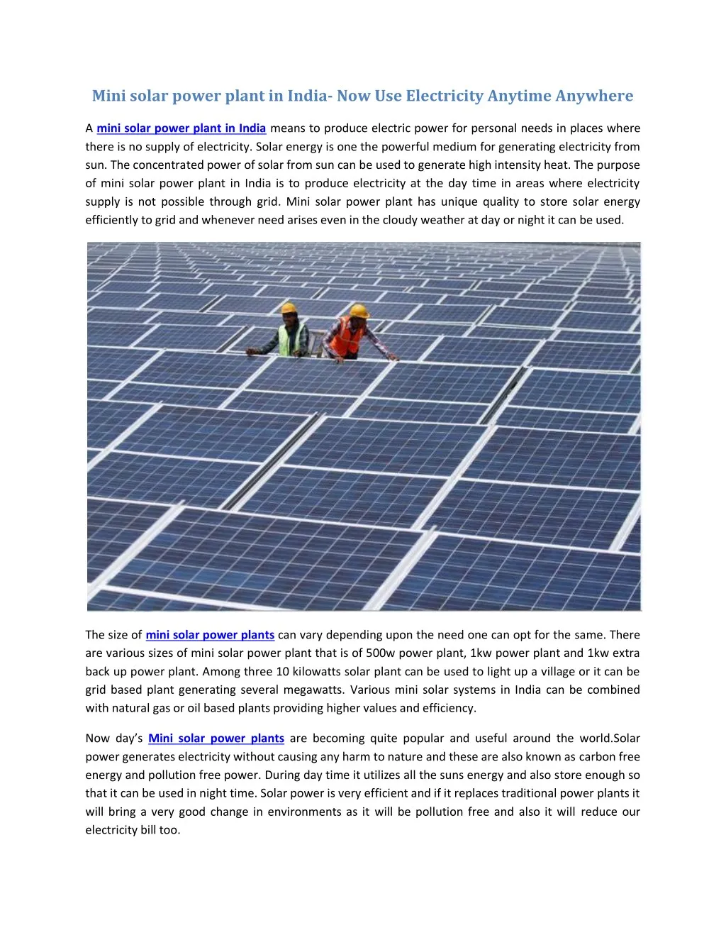 mini solar power plant in india